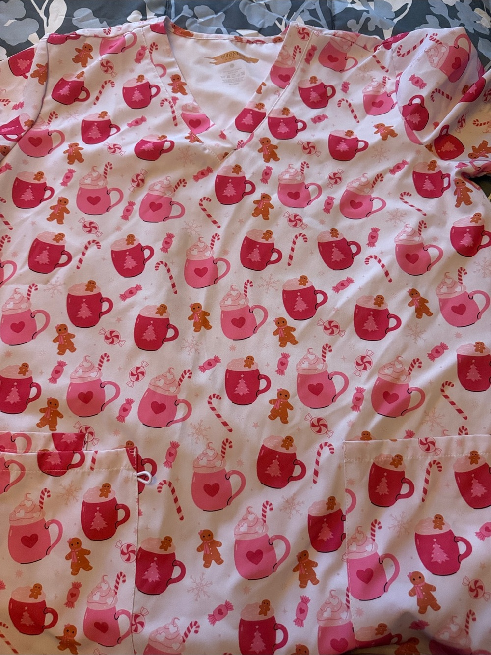 Women’s Pink Holiday Hot Cocoa Print scrub top